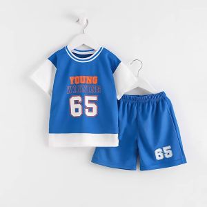 Babyonline(Y045)M1 ชุดกีฬาบาสเกตบอลเด็กชายหญิงแขนสั้น ผ้าโพลีเอสเตอร์ ระบายอากาศ ผ้าโพลีเอสเตอร์