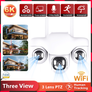 V380 Pro Waterproof Outdoor Three Lens PTZ Control Home WiFi Night Vision Wireless Security CCTV Camera 10X Zoom Three Screens