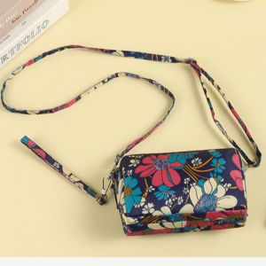 Fashionable Ladies Printed Mobile Phone Clutch Bag Large Capacity Three Layers Long Single Shoulder Slant Cross Wallet