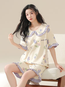 ชุดนอนผู้หญิง Fenteng Care Pure Cotton Summer Thin Short Sleeve Sweet plus Size Home Clothes ชุดนอนสบายๆ สำหรับผู้หญิงไซส์ใหญ่