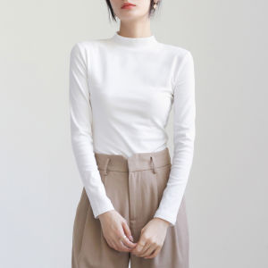 เสื้อยืดคอกลมแขนยาวทรงหลวมสไตล์ลำลองสำหรับฤดูใบไม้ร่วงและฤดูหนาว ผ้าเดอร์โมลินสองด้าน ปกเล็ก ทรงหลวม สไตล์ลำลอง อบอุ่น