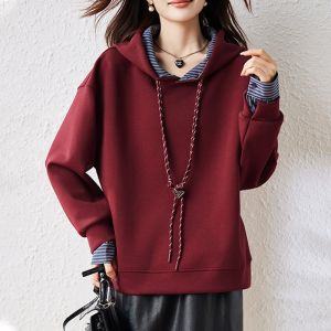 Fashionable Hoodie Womens Patchwork Angra Red Casual Top September Stray Ink European Goods Qingdao Jimo Two-Piece Ensemble