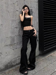 American Retro plus Size Low Waist Bell Bottom Jeans Womens Spring Autumn Loose Slimming Elastic Floor Length Pants