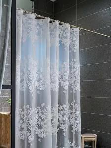 1pc White Flower Shower Curtain With Plastic Hooks Waterproof Bath Curtain Bathroom Curtain Bathtub Accessories Bath Decor