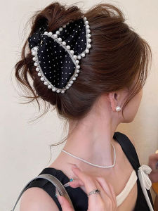 Elegant Large Size Polka Dot Pearl Hair Clip Womens Stylish Back of Head Shark Clamp Fashionable Hair Accessories