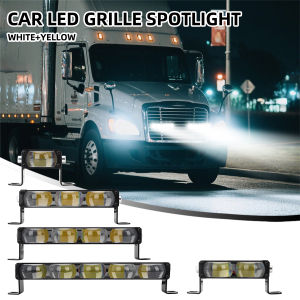 1PCS 4/5LENS Laser Front Grille Long Row Work Light White Yellow Dual Color Motorcycle Auxiliary Spotlight 12-30V Universal