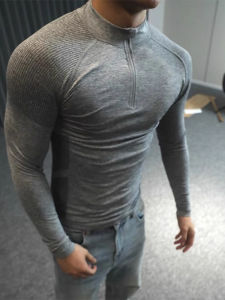 Seamless Jacquard Zipper Long Sleeve Quick-drying Fitness T-shirt