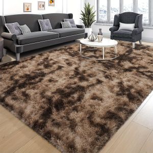VIKAMA Blue Tie Dye Shaggy Rug Fluffy Long Pile Area Rug Non Slip Soft Plush Carpet for Living Room Bedroom Kids Room Decor