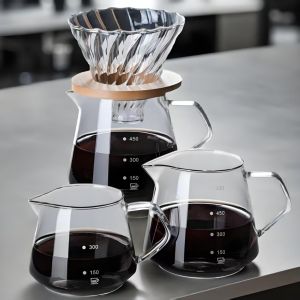 Pour Over Coffee Maker Set with Wooden Support Coffee Filter Coffee Pot with Handle Glass Coffee Dripper
