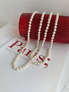 【 In Stock 】Retro Long Pearl Necklace Womens Elegant Double-layer Clavicle Chain Sweater Light Luxury Necklace Accessories Kalung Mutiara Panjang 珍珠项链