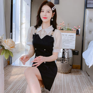 Váy Sơ Mi Hai Mảnh Thanh Lịch Cho Nữ Mùa Thu 2025 Váy Đen Nhỏ Cạp Cao Ôm Sát Cơ Thể Váy Chữ a Dài Tay Cổ Polo Dáng Chữ a