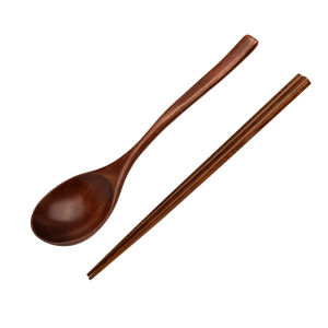 ชุดช้อนและตะเกียบไม้ญี่ปุ่นพร้อมขอนยาว ชุดเครื่องมือกินอาหารแบบพกพาสำหรับผู้บริโภคระดับกลางแจ้ง