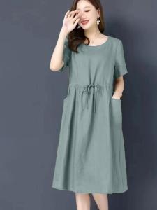 NUANKONG | Breathable Linen Casual Mid-length Slimming Dress 2025 Summer New Style