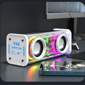 High-End Transparent Bluetooth Speaker Dual Subwoofer Outdoor RGB Colorful Lights V88 Double Speaker HiFi Sound Bass Cannon