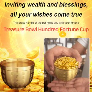 Brass Rice Jar Gathering Wealth Baifu Jar Large Fortune into the Treasure Pot Creative Handmade Gift Office Small Ornaments聚财百福缸招财进宝聚宝盆