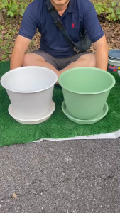 กระถาง 12" ฮีโร่ถ้วยจีน(เส้นตรง) มีจานรองน้ำ