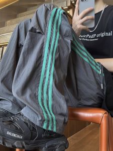 Stripes Casual Long Pants Mens Summer American High Street Quick-Drying Fashion Brand Workwear Three Bars Straight-leg Cycling Sports Pants