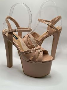 Rachel Elegant Pageant Heels 6.8inches Nude Mules with Crisscross Straps and Ankle Strap
