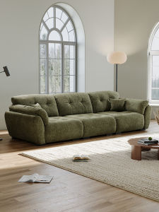 Vintage Leather Cloud Sofa High Back Straight Line Small Space