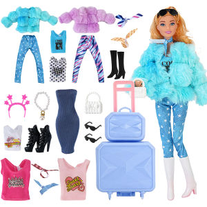 1/6 ตุ๊กตาเสื้อผ้าเครื่องแต่งกายแฟชั่นชุดกางเกงเสื้อกระเป๋าเดินทางรองเท้าสําหรับตุ๊กตาบาร์บี้ตุ๊กตาอุปกรณ์เสริมสาวของขวัญของเล่นสําหรับเด็ก