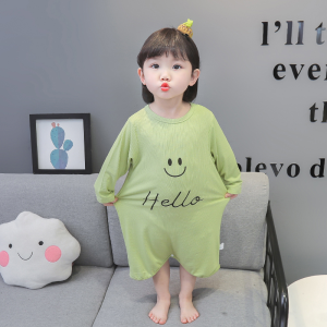 Childrens One-Piece Pajamas Spring & Fall Thin Baby Girl Pure Cotton Long Sleeves Sleeping Bag Baby All Year Round Neutral Split Leg Homewear