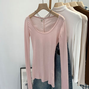 Áo Thun Dài Tay Cotton Mỏng Ôm Vừa Vặn Phong Cách Hàn Quốc Mùa Xuân Hè Mới Chống Nắng Máy Lạnh Áo Lót Cổ Tròn Màu Trơn