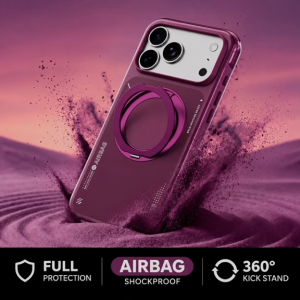 SCMax Premium Protection Air Bag Phone Case for iPhone 17 Pro and 18 Pro Series with 360 Rotate Kick Stand Magnetic AI Button Compatible Burgundy Black White Blue