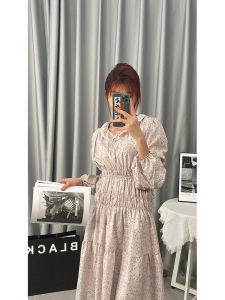 ชุดเดรสยาวแขนยาวคอวีเอวสูงสไตล์เกาหลีสำหรับผู้หญิงวัย 18-24 ปี ผ้าคอตตอนลายดอกไม้ฤดูใบไม้ผลิและฤดูร้อน 2023