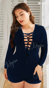 Long sleeve one piece swimsuit padded Plus size XL-3XL fit boyleg style (Cat)