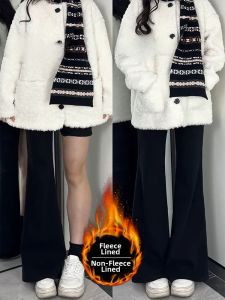 QIANCHANGNAAI | Big Size Plus Velvet Black Slightly Flared Elastic Slim Fit Jeans