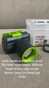 Orenchi Zoom Portable Headlamp OR-7208 50W Cahaya Putih Lampu LED BLITZ/SOS & USB Rechargeable