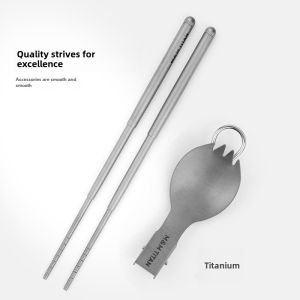 Pure Titanium Foldable Spork Retractable Chopsticks Outdoor Picnic Camping Tableware Portable Foldable Fork Spoon and Chopsticks Suit Spoon
