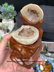 natural yellow agate jewelry box🔮天然黄玛瑙聚宝盆 白水晶体亮 共生颗粒爆花矿 🆓特制实木底座  整体高(Height): 12.5cm 宽(Width): 7x9cm 重(Weight): 0.25kg