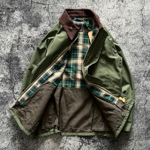 Vintege เสื้อแจ็กเก็ตคู่รักสองชั้นมีกระเป๋าแนวช่างกลยี่ห้อ vintege เสื้อโค้ทวินเทจแว็กซ์น้ำมันเสื้อจู่โจมสไตล์ญี่ปุ่น