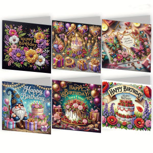 6-piece/set DIY diamond painting birthday card set featuring unique flower bird and pattern designs rhinestone diamond paint