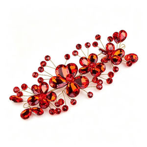 Handmade Flower Headband Red Artificial Crystal Beads Bridal Wedding Hair Accessories For Bride