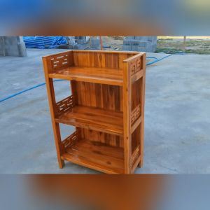 HNGM ชั้นวางไมโครเวฟ ชั้นวางของในครัว 3 ชั้น 67.5*39*100 ซม. ฉลุลายจีน สีย้อม-ส้มอิฐ shelf / Rack.