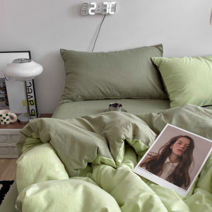 Minimalist Style Pure Color Cotton Water Washed Bedding 4-Piece Set