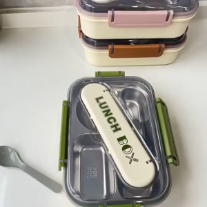 LUNCH BOX Tempat Makan Ala Bento 3 Sekat Stainless Free Sendok Anti Tumpah Estetik