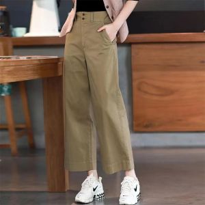 High-Waist Wide-Leg Cotton Pants for Women Casual Style Slimming Design Pocket Detailing New Arrival Fall Season Fashion