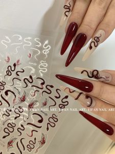 YIFANNAIL Snake Year Red Snake National Style Nail Art Stickers Luxury Vintage Nail Beauty Tools Any Skin Type Suitable