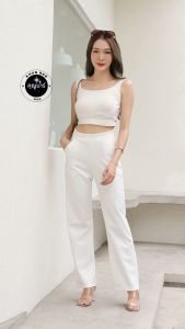 กางเกงขายาวผ้าโรเชสรุ่นซิปข้างทรงกระบอก เนื้อดีหนานูม กระเป๋า 2 ข้าง