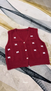 Haseena Vest Knit Pita Nazeera Rompi Rajut Halus Outer Ribbon Wanita Premium Quality Outfit Luaran Kekinian