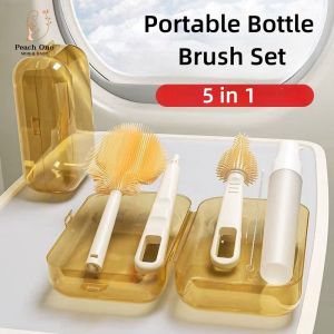 Baby Milk Bottle Cleaner Set 5 Piece Sets Cleaning Brush for Bottles Travel Silicone Brush