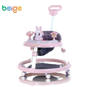 Beige Baby Walker Prevent O-leg With Music Adjustable Safety Walker with Handle Foldable Multifunctional Walker for Baby Girl&Boy