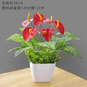 ดอกไม้ปลอม ต้นไม้สีเขียวแบบสมมติฐานสำหรับตกแต่งหน้าร้าน ตู้รองเท้า ตู้เย็น ดอกไม้ปลอม ร้านอาหาร บ้าน โมเดิร์น ดอกไม้ปลอม ใบไม้ปูนปั้น สีแดง