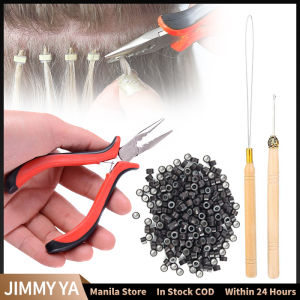 Hair Extension Tool Kit 500pcs Silicone Micro Ring Beads Plier Hook Pull Needle Tools Set