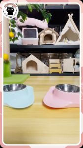 ช่องใส่น้ำ ชามใส่อาหารสัตว์เลี้ยง ชามอาหารแมว สแตนเลสถอดล้าง ❤️