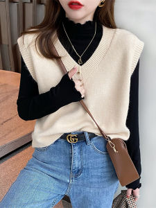 HUOLISI | Knitted White V-Neck Sleeveless Sweater For Women Casual Layering