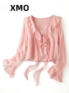 XMO | Pink French Lace V-Neck Sun Protection Cover Up